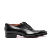 Santoni Svarta Polerade Läder Oxford Skor Black, Herr