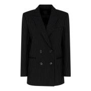 Pinko Klassisk Pinstripe Dubbelknäppt Blazer Black, Dam