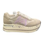 Premiata Beth Sneaker i Mocka och Nylon Beige, Dam