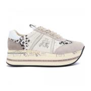 Premiata Animalier Beige Sneaker Suede Leather Beige, Dam