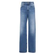 Brunello Cucinelli Blå Wide-Leg Jeans med Appliqué Logo Blue, Dam