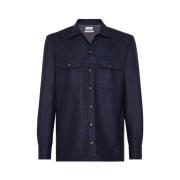 Brunello Cucinelli Marinblå Flanell Overshirt Blue, Herr