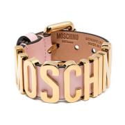 Moschino Rosa Läder Logo Pin-Spänne Armband Pink, Dam