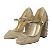 Dolce & Gabbana Kristallutsmyckade Mary Jane Pumps Beige, Dam