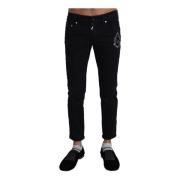 Dolce & Gabbana Svart Broderad Slim Jeans Black, Herr