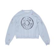 Acne Studios Blå Logo Print Distressed Sweater Blue, Dam