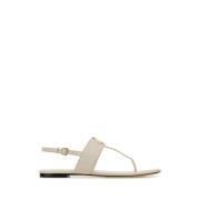 Tory Burch Elegant Elfenben Läder Thong Sandaler White, Dam