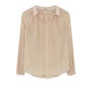 Gustav Feminin Blus med V-ringning och Smock Manschetter Beige, Dam