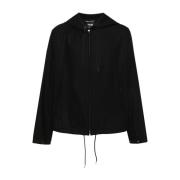 Y-3 Svart Flanell Dragkedja Huva Logotyp Tryck Black, Herr