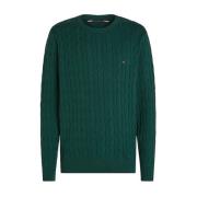 Tommy Hilfiger Grön Chain-Knit Crew Neck Sweater Green, Herr