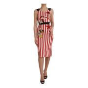 Dolce & Gabbana Röd Blommig Sheath Midi Klänning Multicolor, Dam