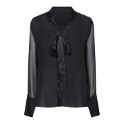 Alice + Olivia Svart Chiffong Slips Blus Black, Dam