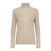 MOS MOSH Rollneck Stickad Tröja Cement Beige, Dam