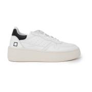 D.a.t.e. Vita Lädersneakers Gummisula Snören White, Dam