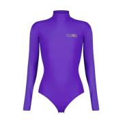 MM6 Maison Margiela Tryckt body med hög krage Purple, Dam