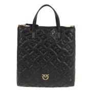 Pinko Silk-touch Läder Shopper Väska Love Birds Black, Dam