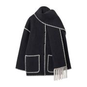 TotêMe Broderad Scarf Jacket Gray, Dam