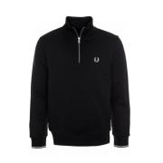 Fred Perry Half-Zip Sweatshirt med Logo Stitching Blue, Herr