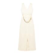 Patrizia Pepe Elegant V-Ringad Midi Klänning Beige, Dam