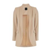 Plain Units Beige Satin Shawl Neck Blazer Jacka Beige, Dam