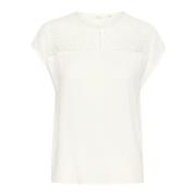 Cream Feminin Spets Skulder Blus Snövit White, Dam