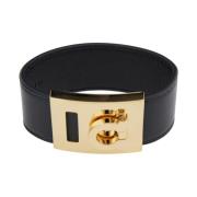 Salvatore Ferragamo Svart Läderarmband med Gancini Stängning Black, Da...