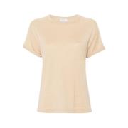 Brunello Cucinelli Metallic Beige Stickad T-shirt Beige, Dam