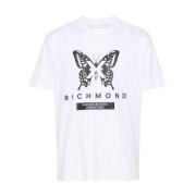 John Richmond Butterfly Print Crew Neck T-shirt White, Herr