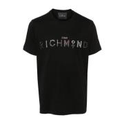 John Richmond Studded Logo Crew Neck T-shirts Black, Herr