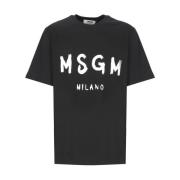 Msgm Svart Bomull T-shirt med Logotyp Black, Herr