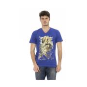 Trussardi Elegant V-ringad T-shirt med Frontprint Blue, Herr