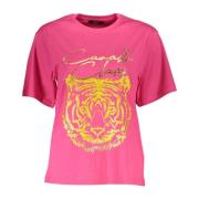 Cavalli Class Elegant Rosa Bomull T-shirt med Signaturtryck Pink, Dam