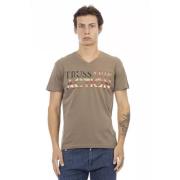 Trussardi Konstnärlig V-ringad T-shirt med Frontprint Brown, Herr