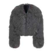 Salvatore Santoro Grå Shearling Ruffled Jacka Gray, Dam