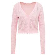 Loveshackfancy Petra Bow Pointelle Cardigan - Ballerina Pink Pink, Dam