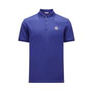 Moncler Logo Patch Polo Klassisk Blå Bomull Blue, Herr