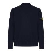 Stone Island Blå Crew Neck Sweater Logo Badge Blue, Herr