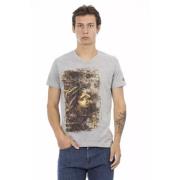 Trussardi Stiligt grått V-ringat T-shirt med modernt fronttryck Gray, ...