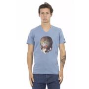 Trussardi Snygg ljusblå V-ringad T-shirt med fronttryck Blue, Herr