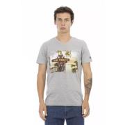 Trussardi Grafisk V-ringad T-shirt med charm Gray, Herr