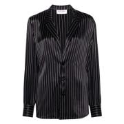 Saint Laurent Silke Randig Pyjama Skjorta Svart Craie Black, Dam