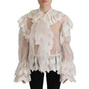 Dolce & Gabbana Elegant Spets Silk Bomull Top White, Dam