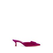 Manolo Blahnik Rosa Velvet Kitten Heel Skor Pink, Dam