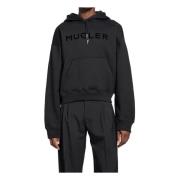 Mugler Svart Bomull Jersey Hoodie med Logga Black, Herr