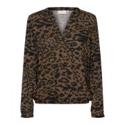 Kaffe Abstrakt Print Blus Top & T-Shirt Brown, Dam