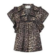 Neo Noir Leopard Print Ruffle Sleeve Blouse Brown, Dam