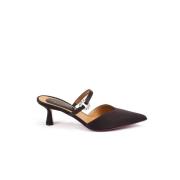 Testoni Satin Slingback med Juvel Hardware Black, Dam