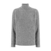 Le Tricot Perugia Mjuk Turtleneck Pullover Ribbad Nederkant Gray, Dam