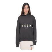 Msgm Grå hoodie med logotyptryck Gray, Dam