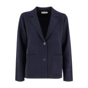 Le Tricot Perugia Elegant Stickad Blazer med Reverskrage Blue, Dam